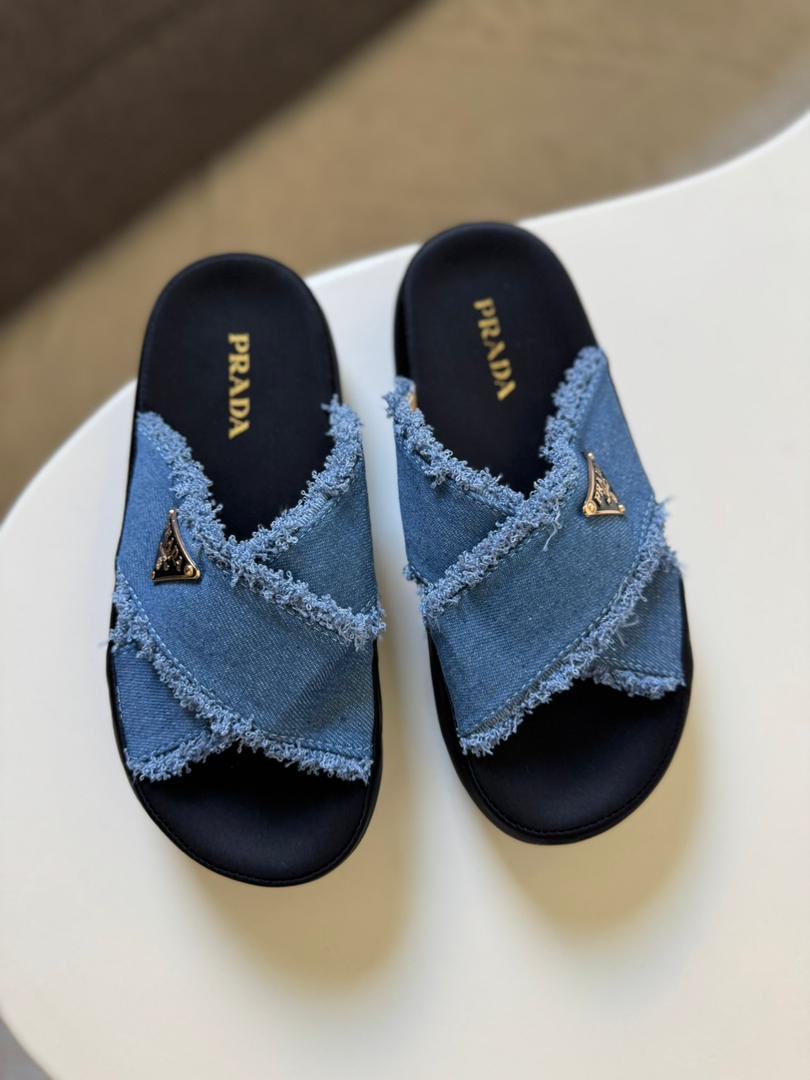 Prada denim slides 