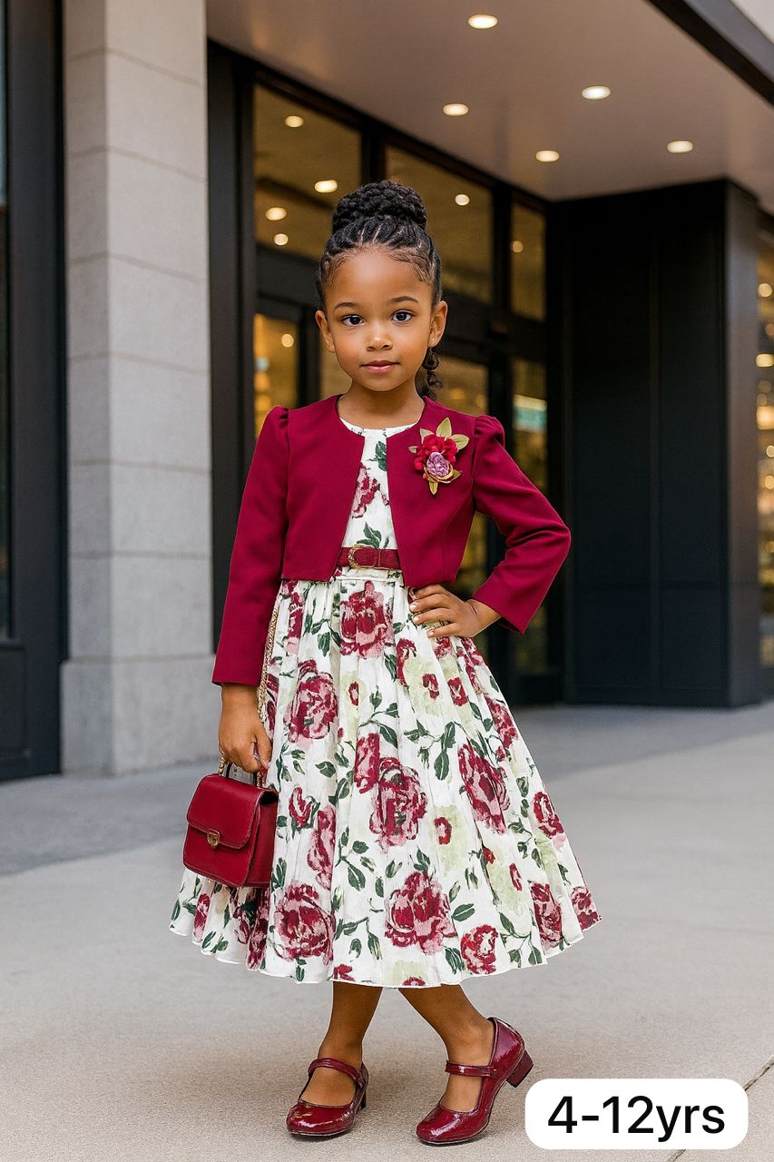 girls' floral A-line dress paired 