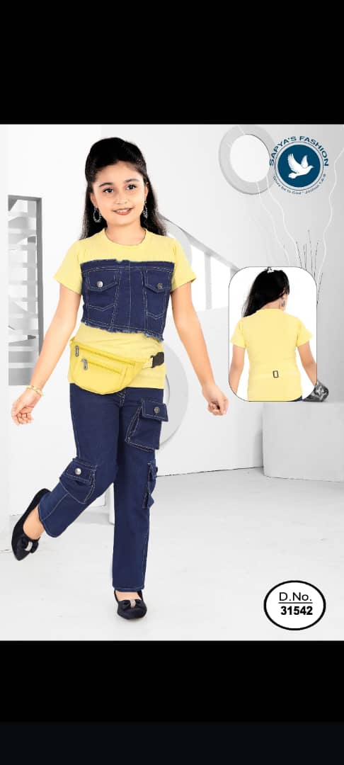 girls' denim co-ord set from PYA'S FASHION, identified by design number D.No. 31542.